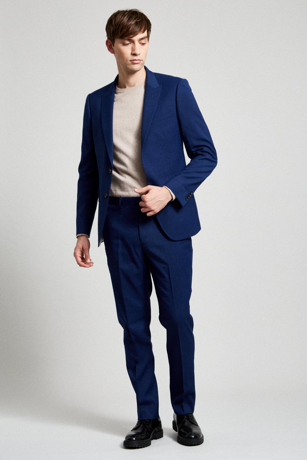 119 Cobalt Slub Texture Slim Fit Suit Trouser image number 2