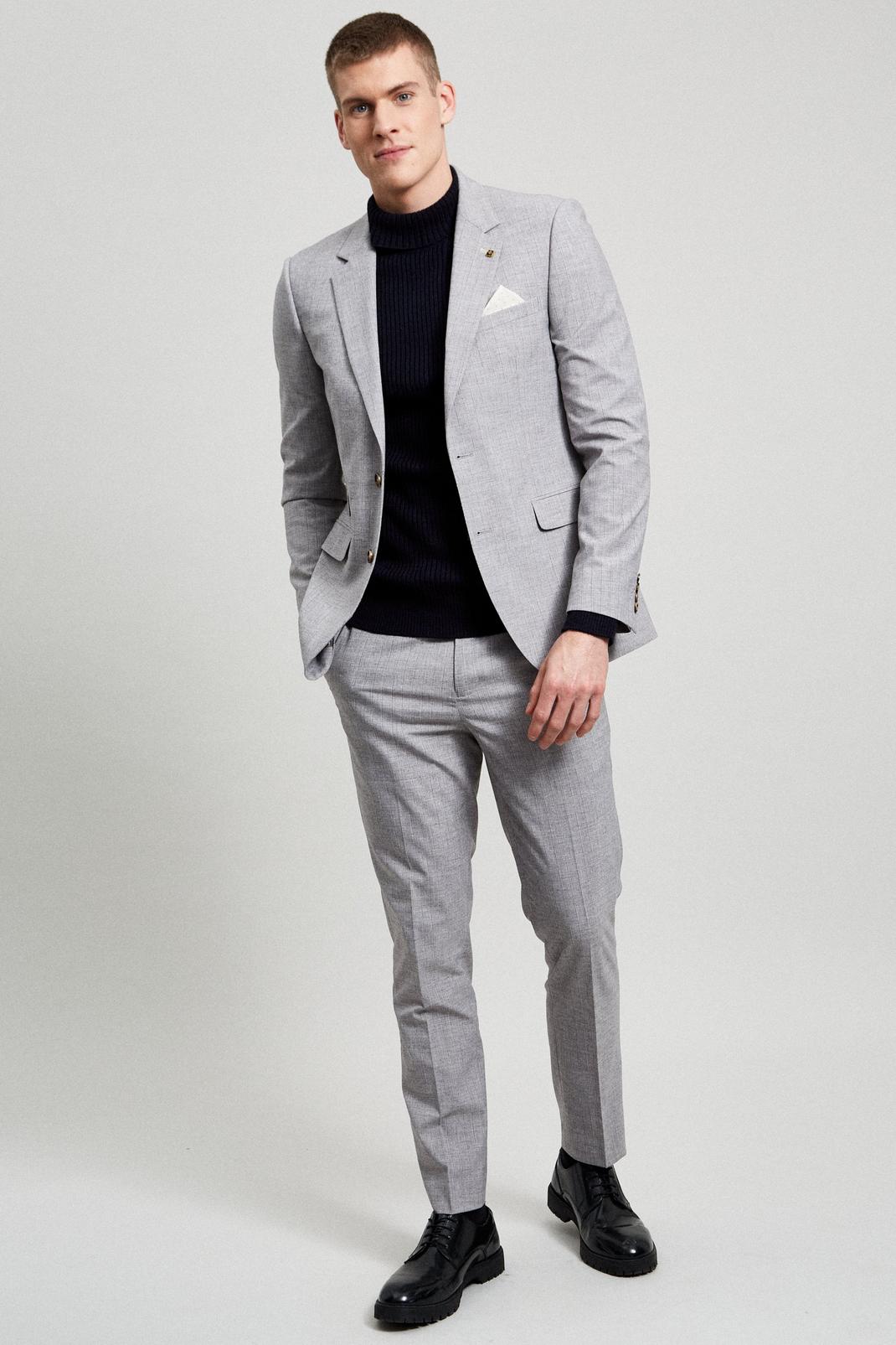 508 Light Grey Black Stripe Slim Suit Trouser image number 2