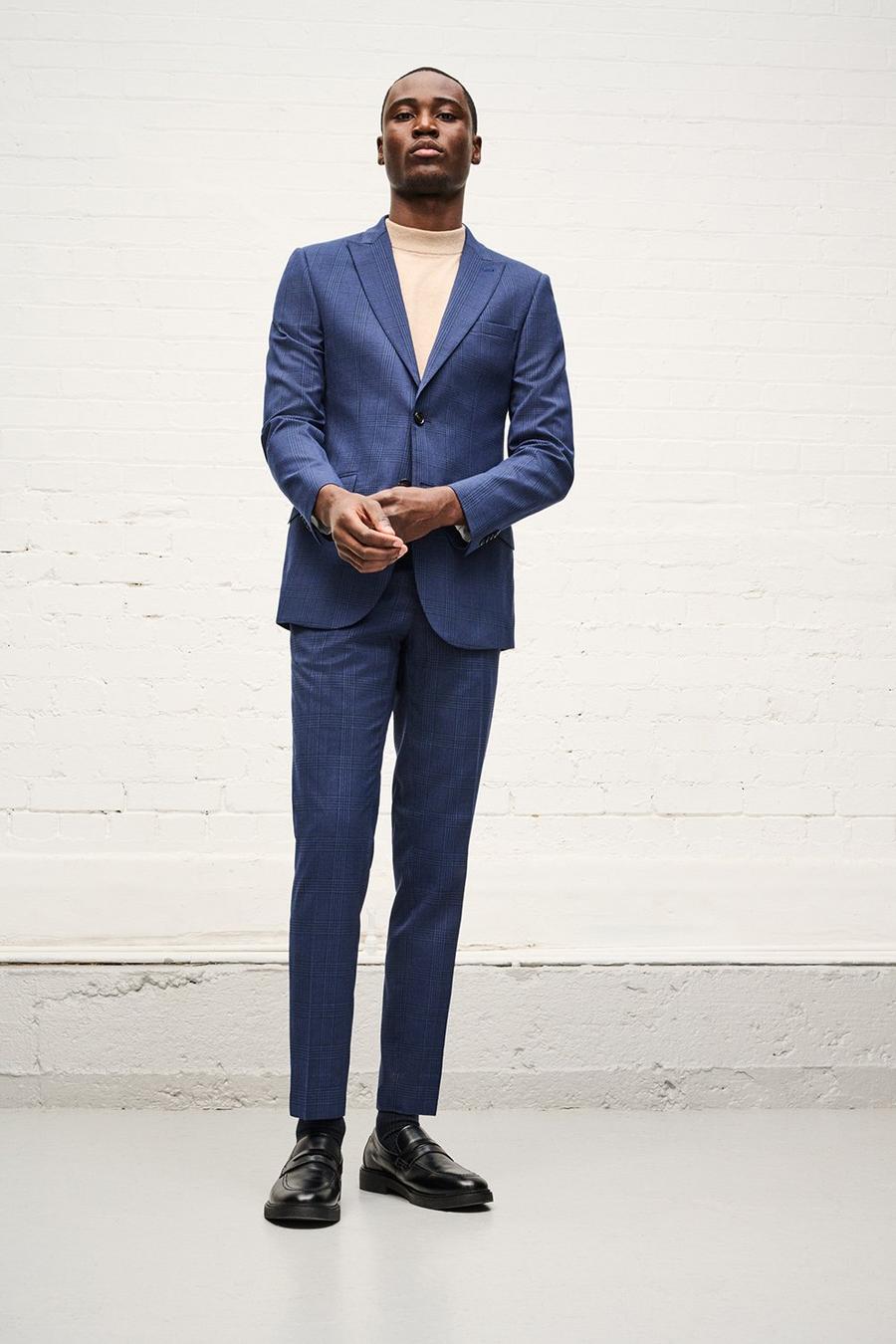 Navy Highlight Check Skinny Fit Suit Trouser