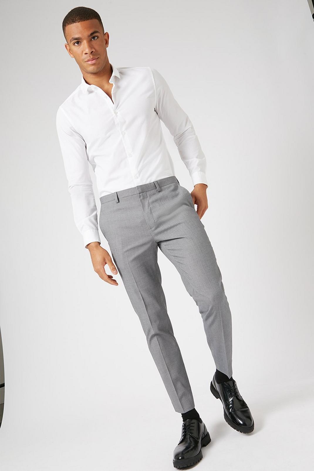Mid grey Grey Stepweave Skinny Fit Suit Trouser image number 1
