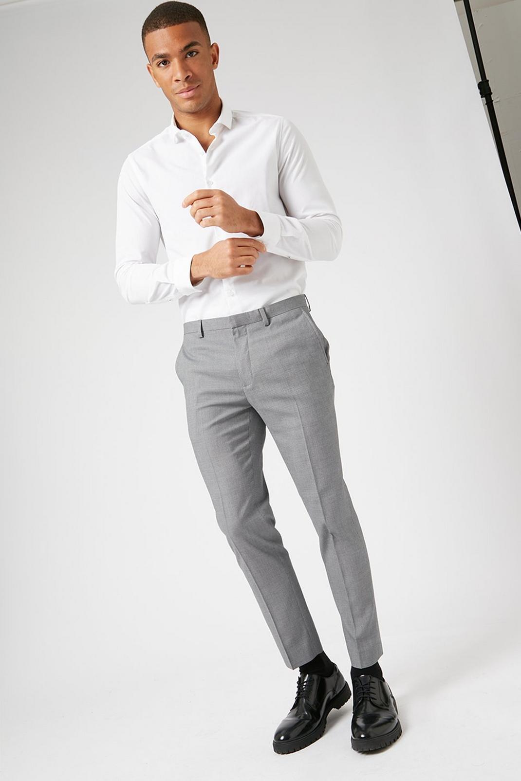 802 Grey Stepweave Skinny Fit Suit Trouser image number 2