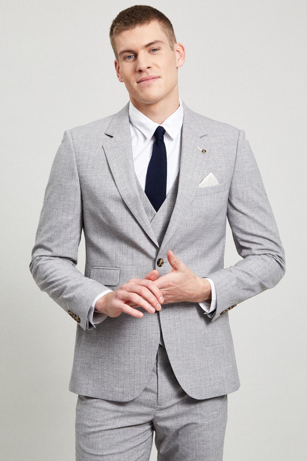 508 Light Grey Black Stripe Slim Suit Jacket image number 1