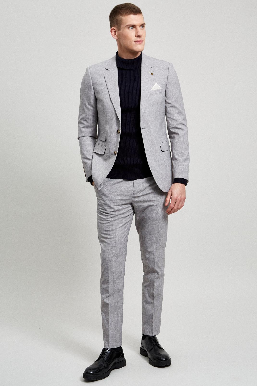 508 Light Grey Black Stripe Slim Suit Jacket image number 2
