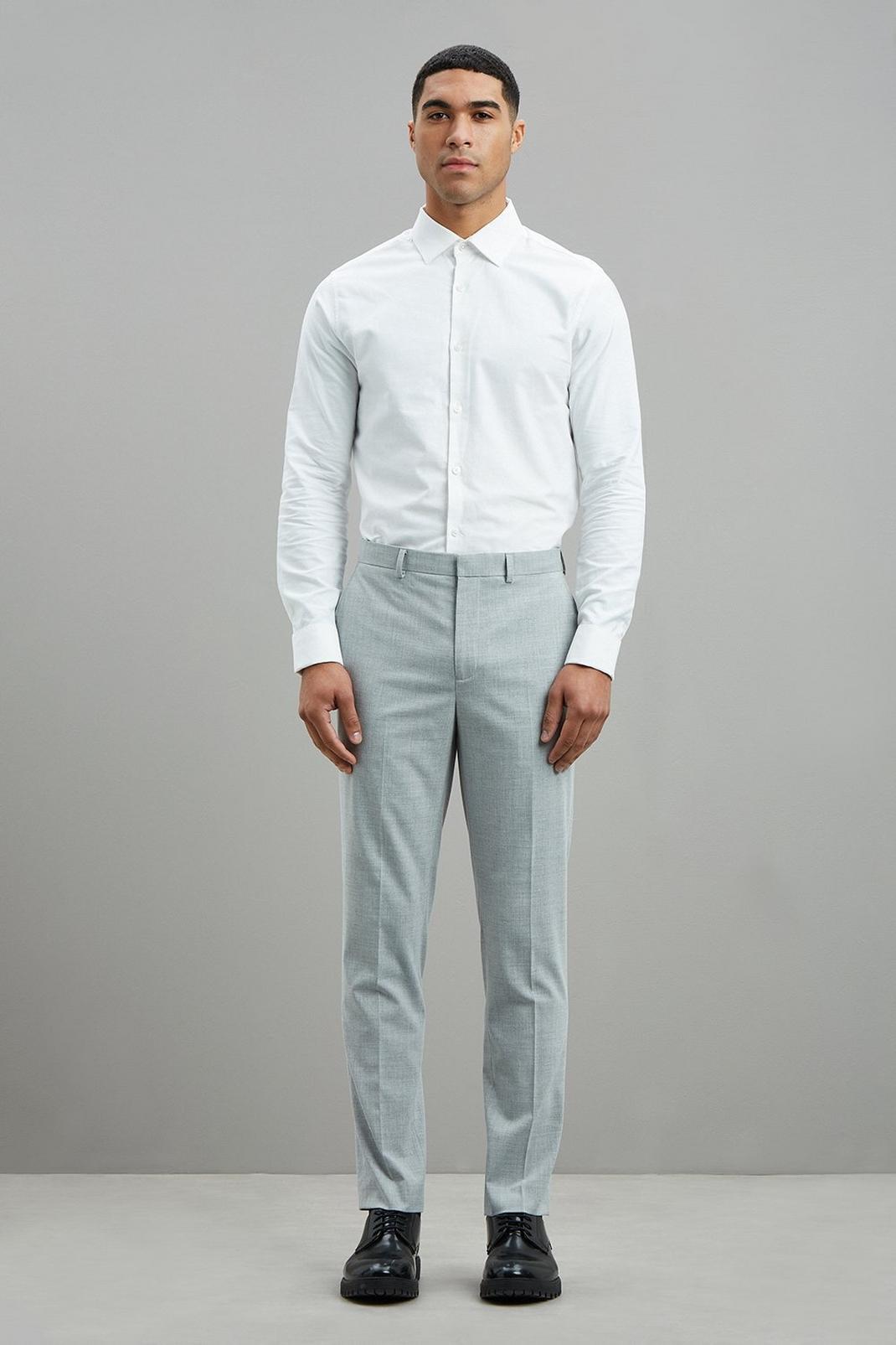 Slim Fit Light Grey Marl Texture Suit Trouser image number 1