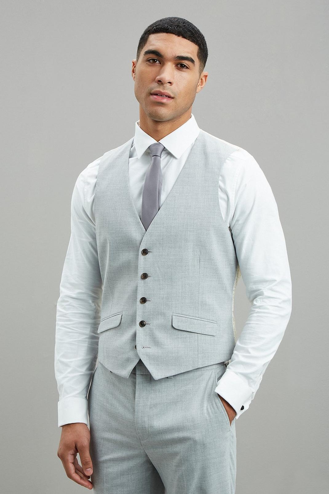 508 Light Grey Marl  Texture Slim Suit Waistcoat image number 1