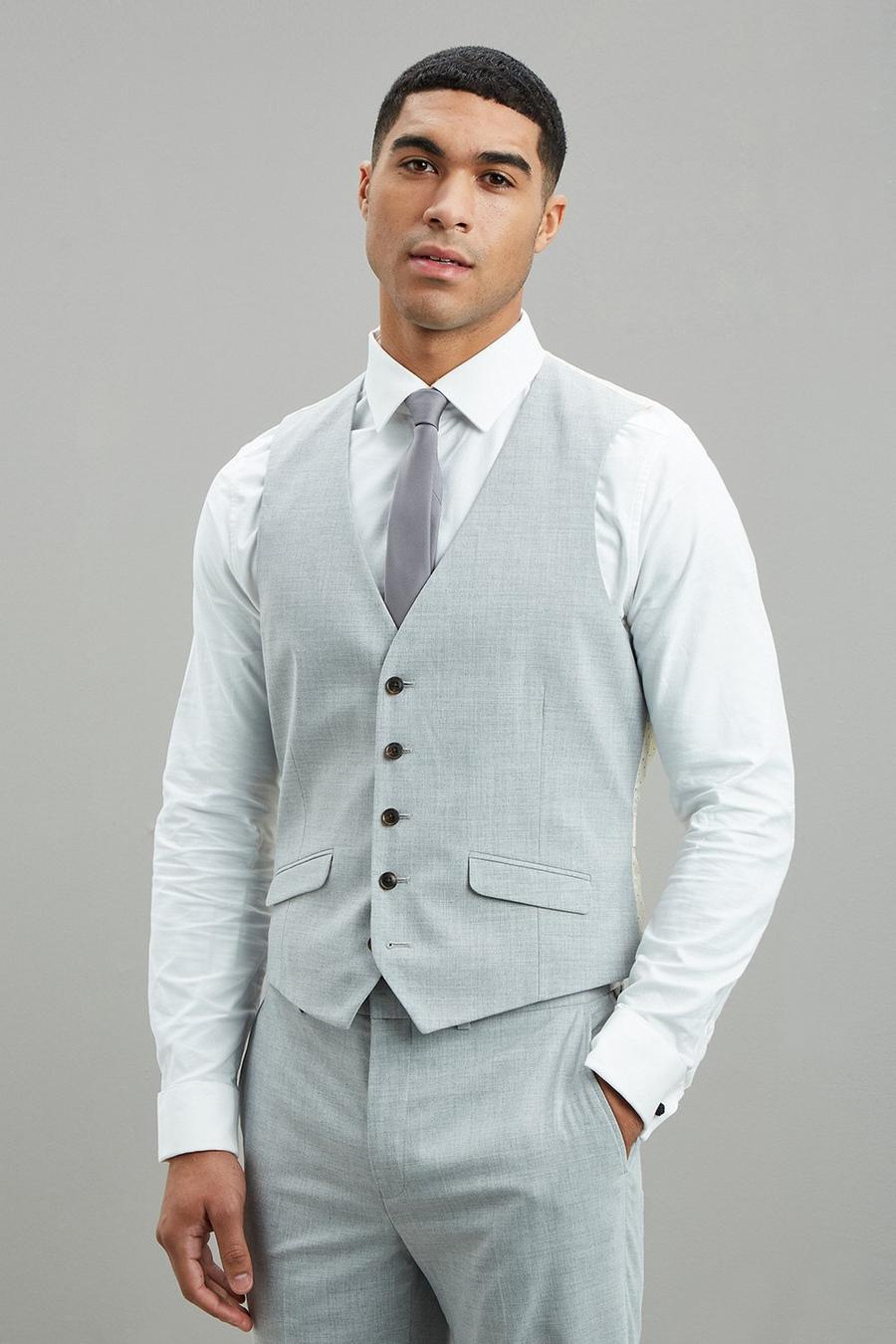 Light Grey Marl  Texture Slim Suit Waistcoat