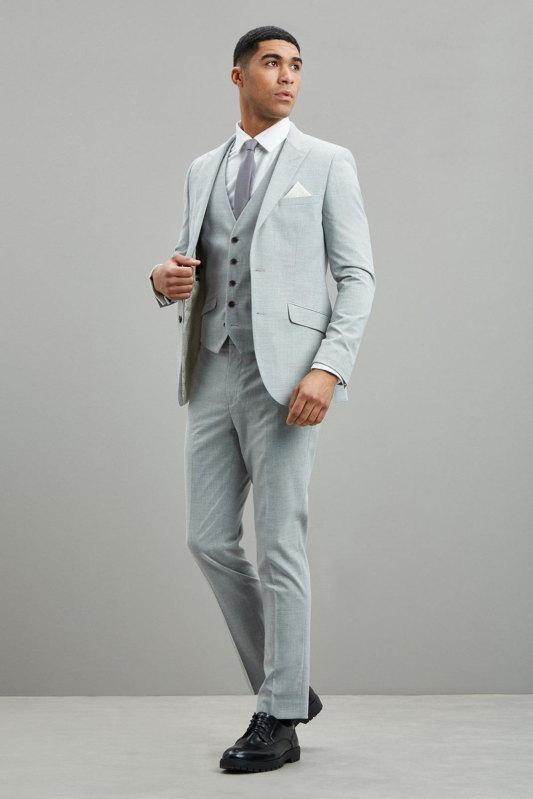 508 Light Grey Marl  Texture Slim Suit Waistcoat image number 2