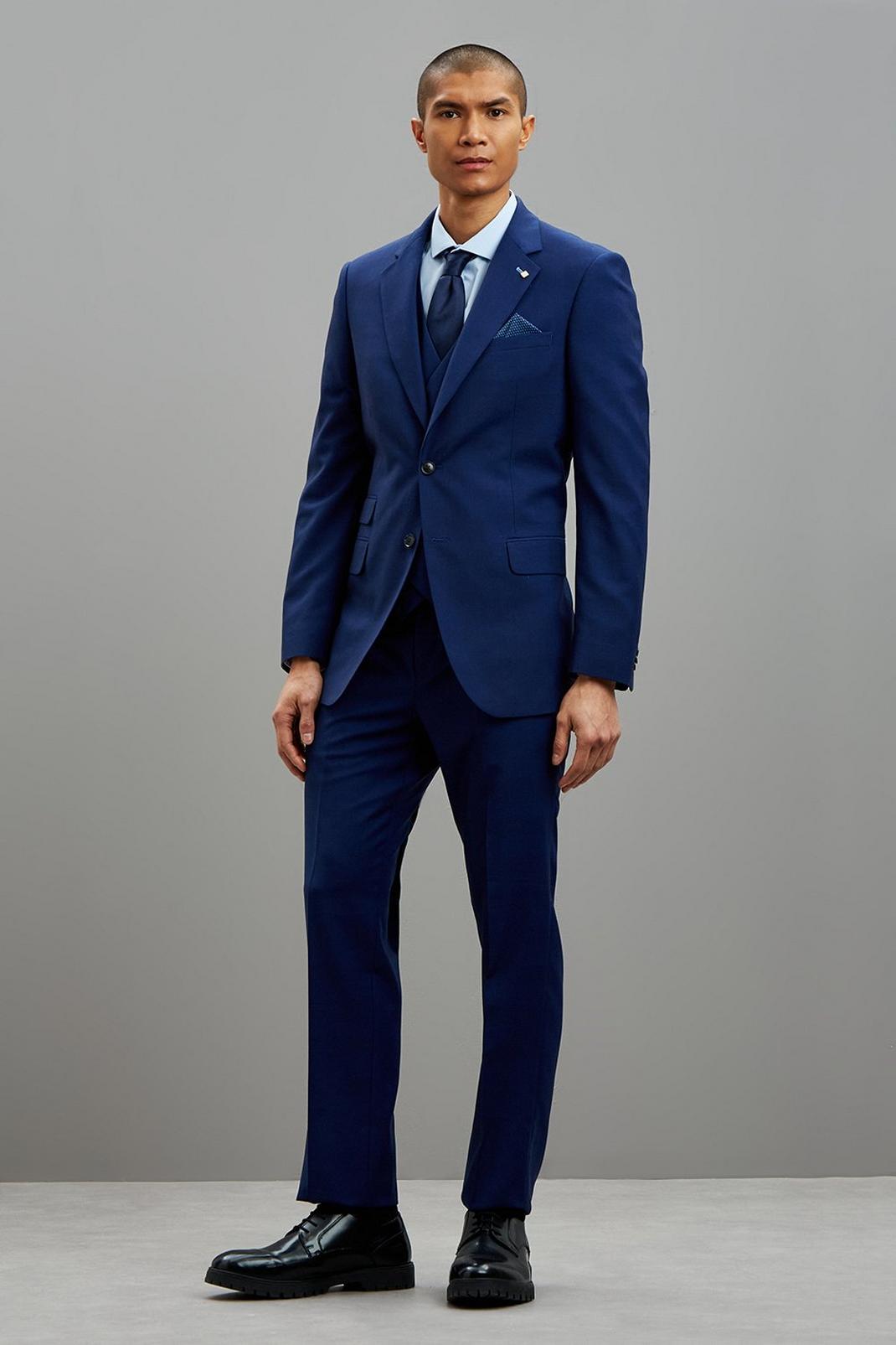 340 Indigo Blue Self Check Tailored Suit Jacket image number 1
