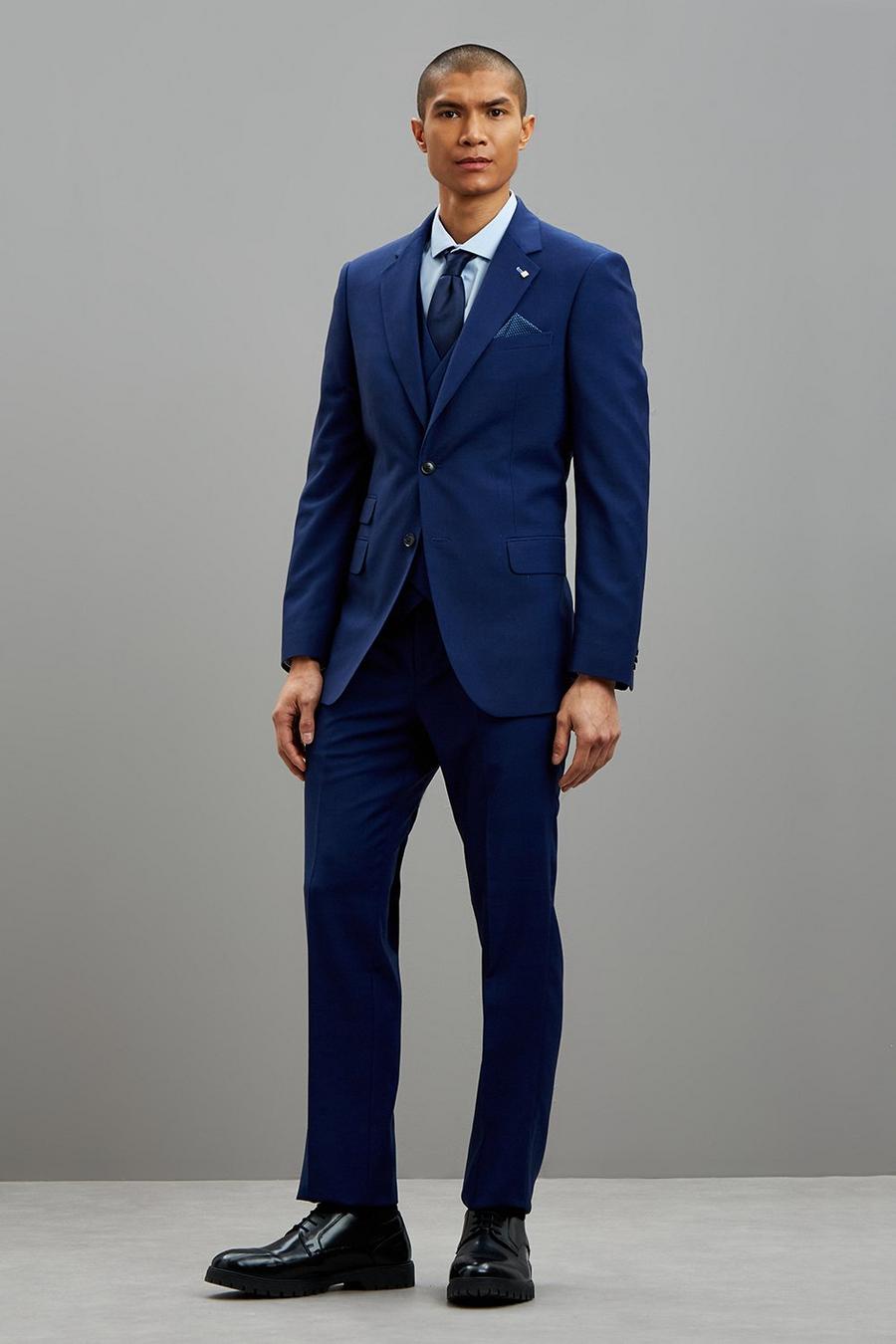 Tailored Fit Blue Self Check Jacket