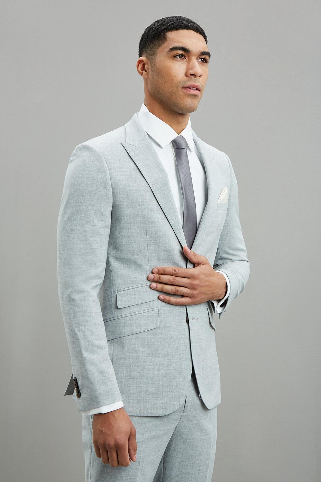 Slim Fit Light Grey Marl Texture Jacket image number 1