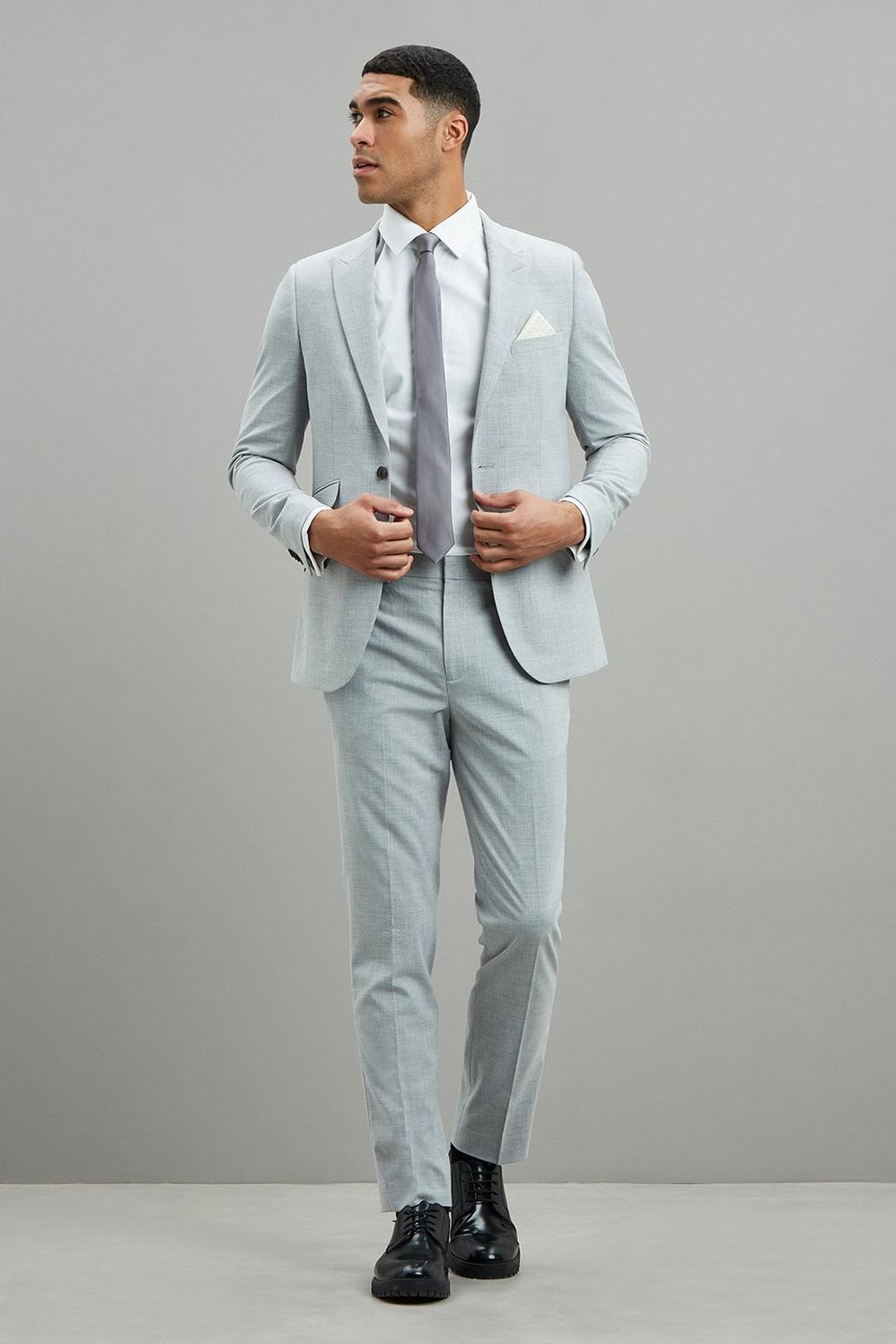 508 Light Grey Marl Texture Slim Fit Suit Jacket image number 2