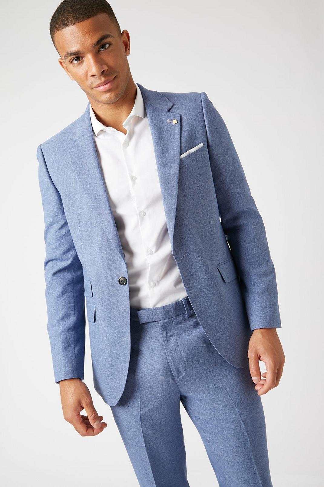 Mid blue Blue Microweave Texture Slim Suit Jacket image number 1
