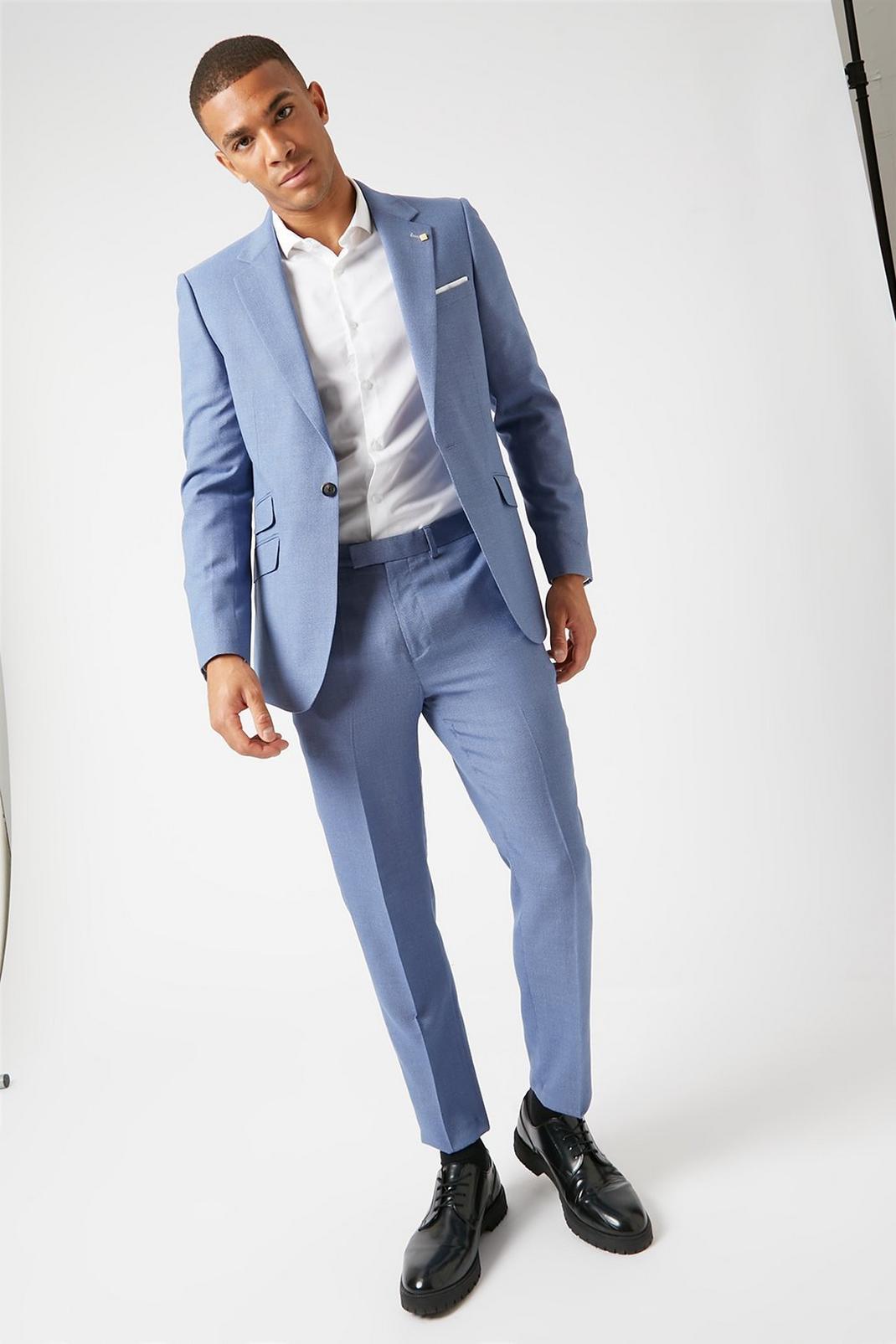 340 Blue Microweave Texture Slim Suit Jacket image number 2
