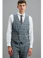 Mid grey Skinny Fit Grey Fine Check Suit Waistcoat