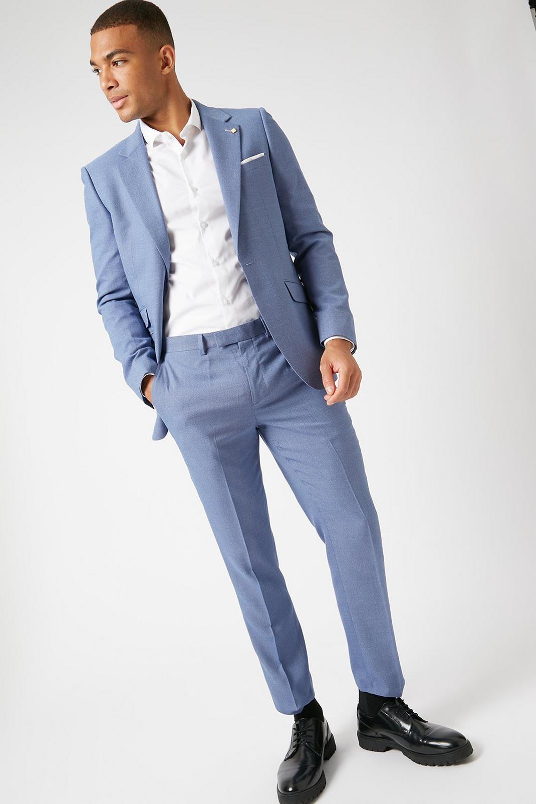 Mid blue Blue Microweave Texture Slim Suit Trouser image number 1