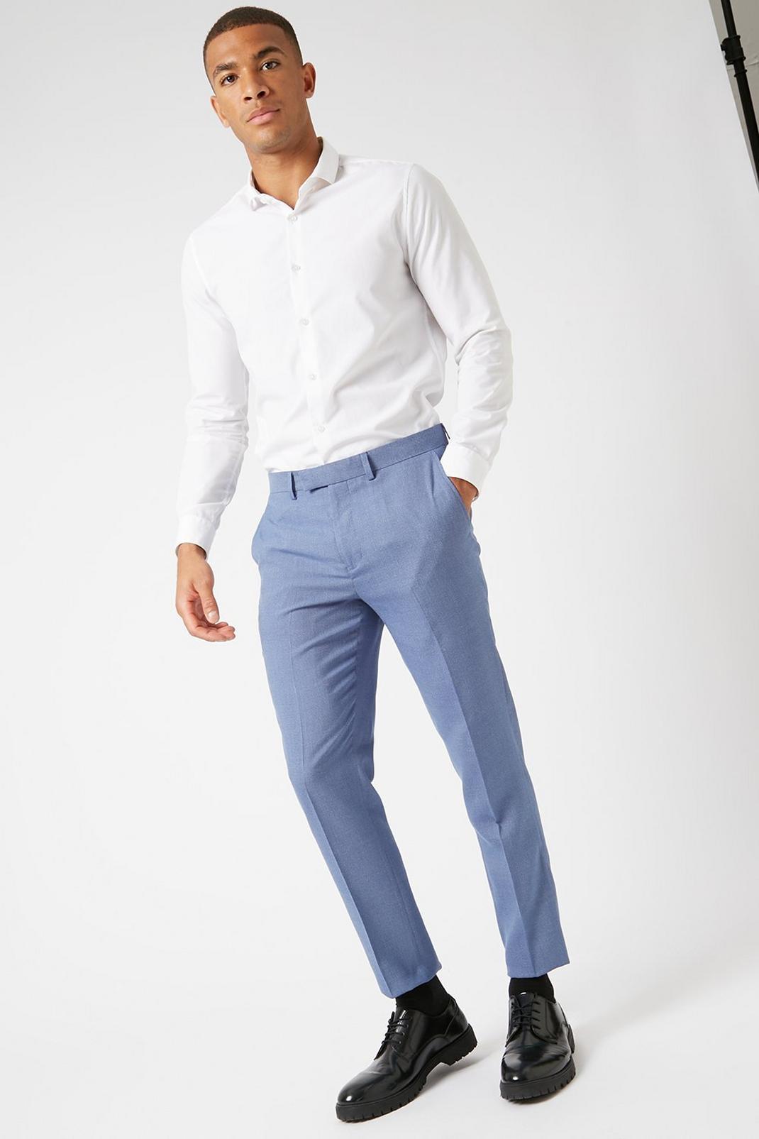 340 Blue Microweave Texture Slim Suit Trouser image number 2
