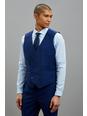 Mid blue Tailored Fit Blue Self Check Waistcoat
