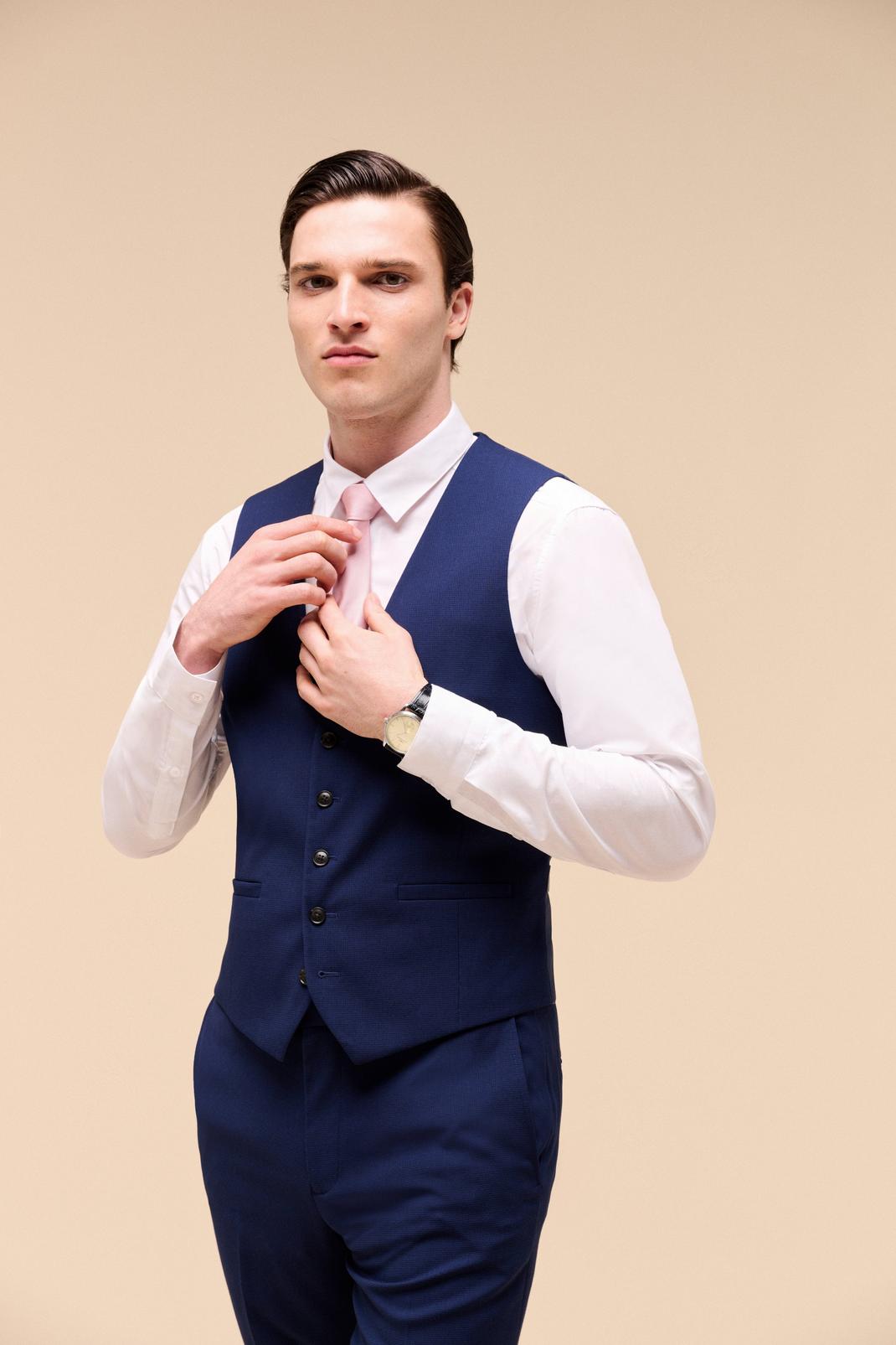 148 Navy Texture Skinny Fit Suit Waistcoat image number 1