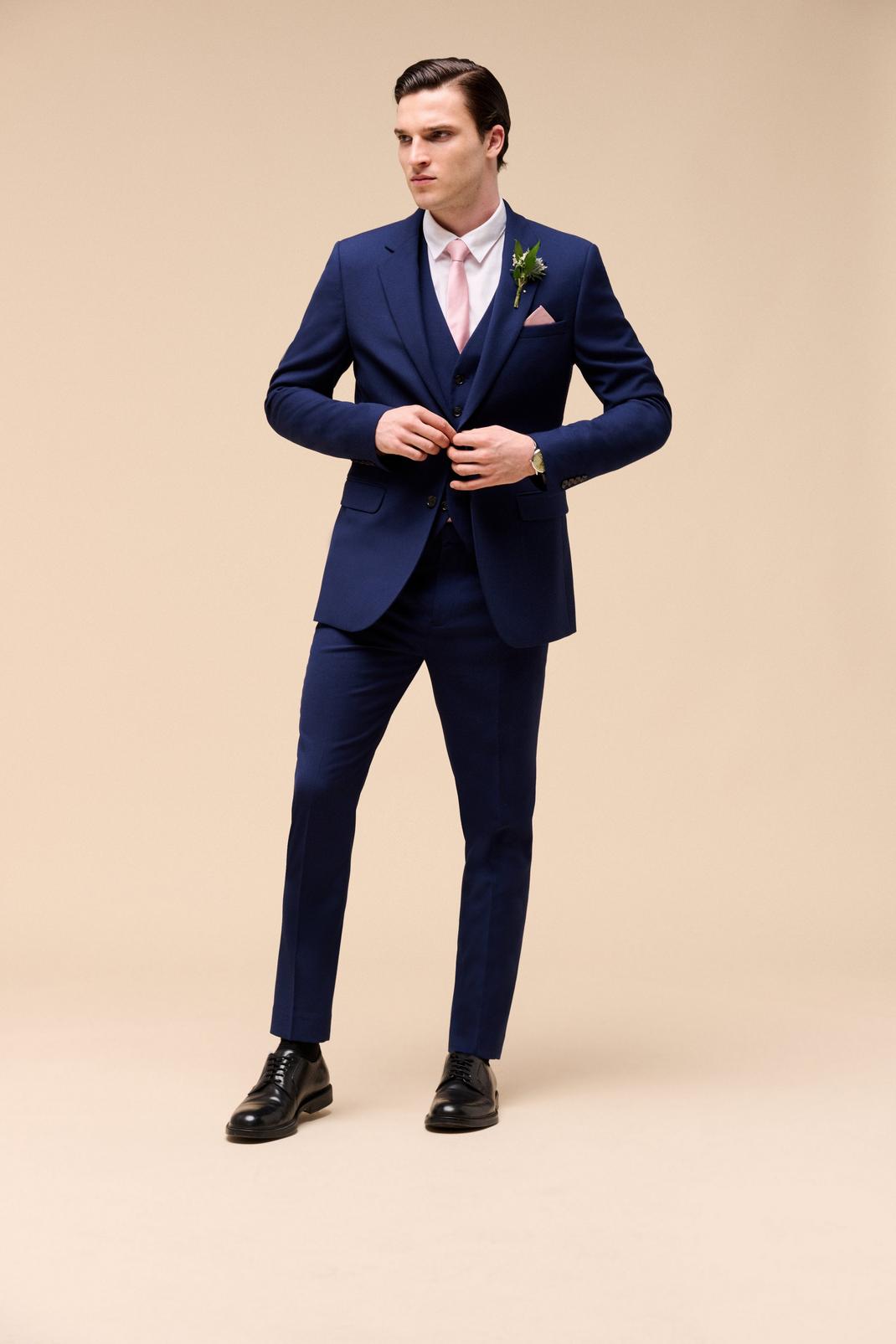 148 Navy Texture Skinny Fit Suit Waistcoat image number 2