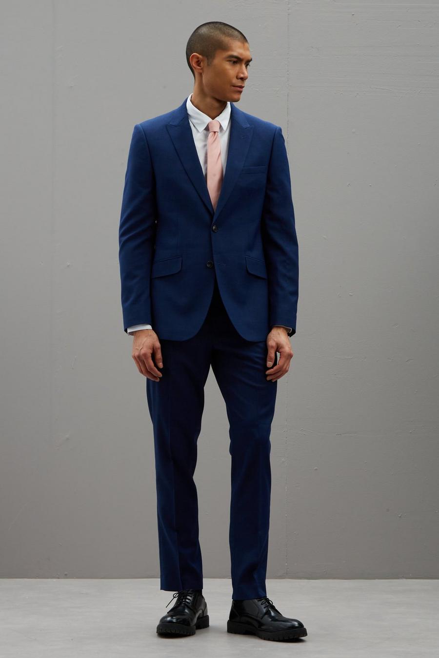 Colbalt Slub Texture Slim Fit Three-Piece Suit