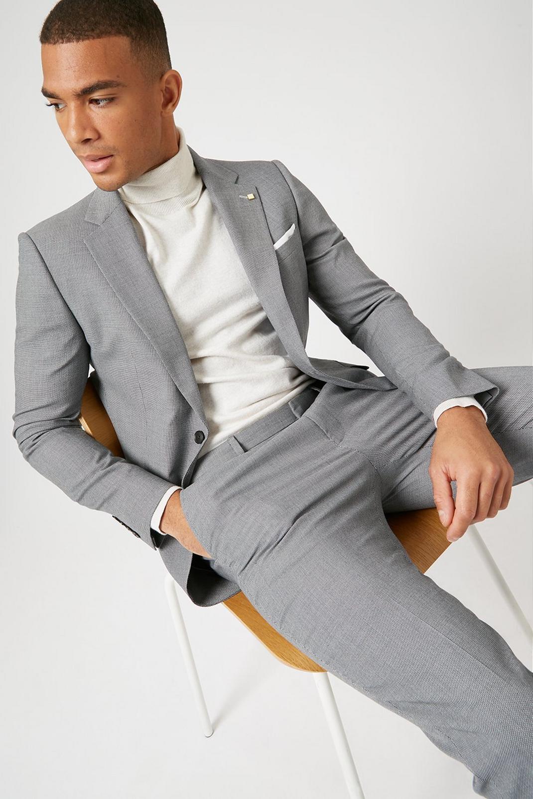 Grey Stepweave Skinny Fit Two-Piece Suit image number 1