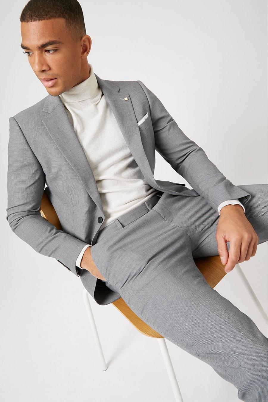 Grey Stepweave Skinny Fit Two-Piece Suit