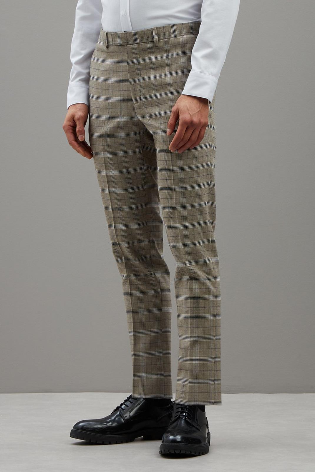 Neutral Skinny Fit Sand And Navy Check Suit Trouser image number 1