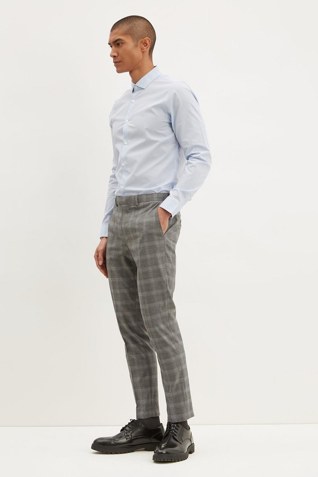 802 Grey Fine Check Skinny Fit Suit Trouser image number 1
