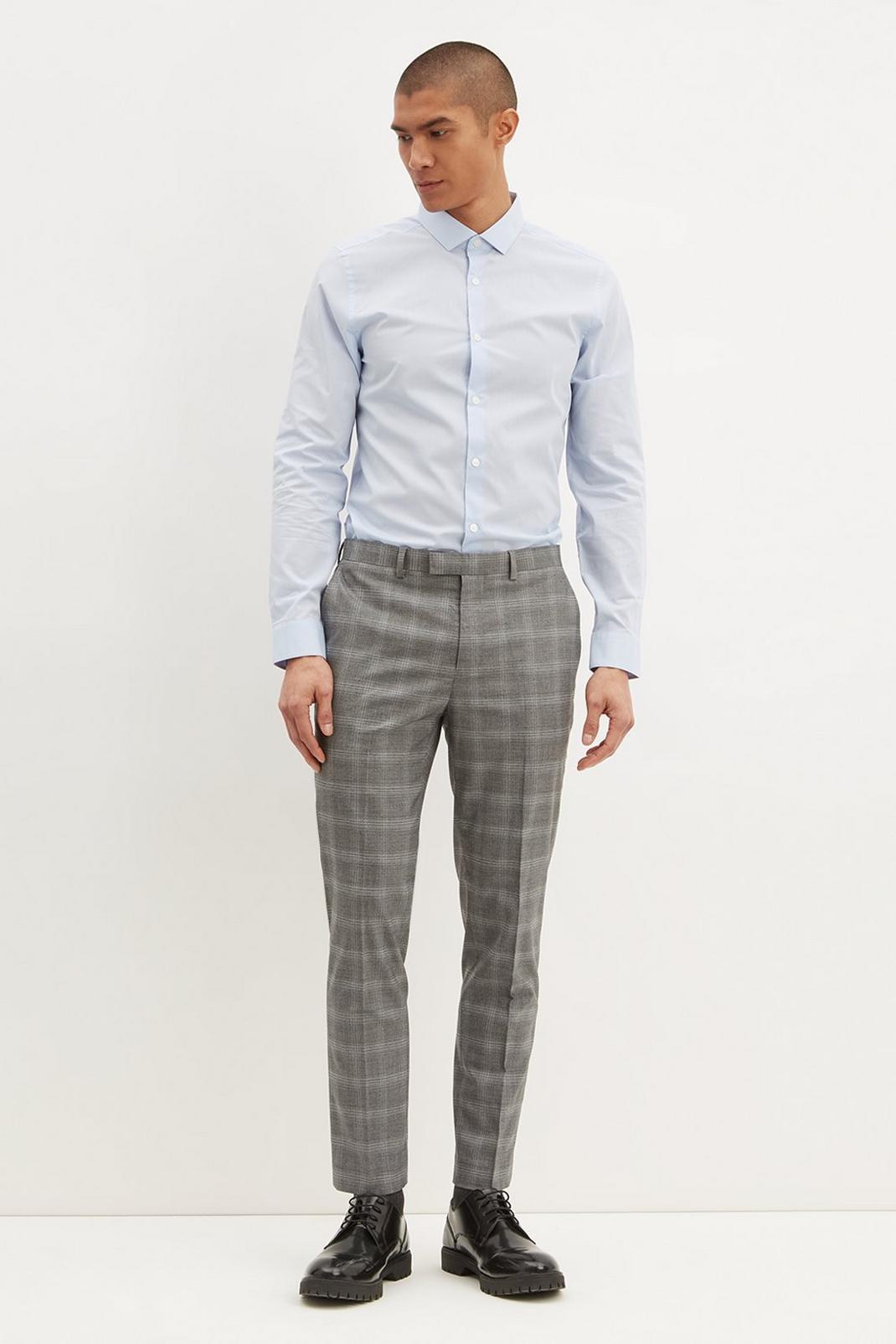 802 Grey Fine Check Skinny Fit Suit Trouser image number 2