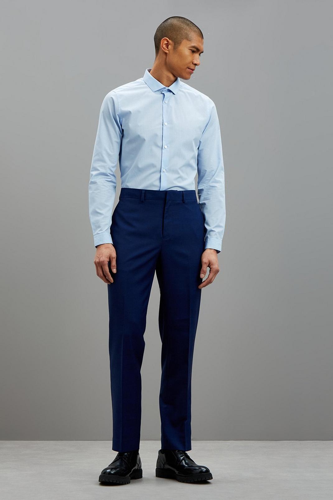 Mid blue Tailored Fit Blue Self Check Trouser image number 1