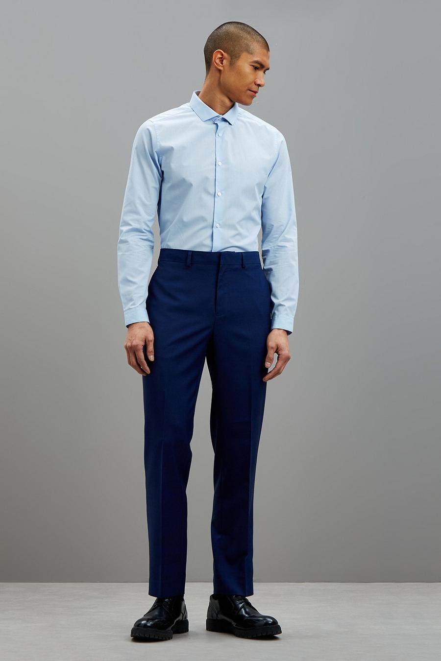 Tailored Fit Blue Self Check Trouser