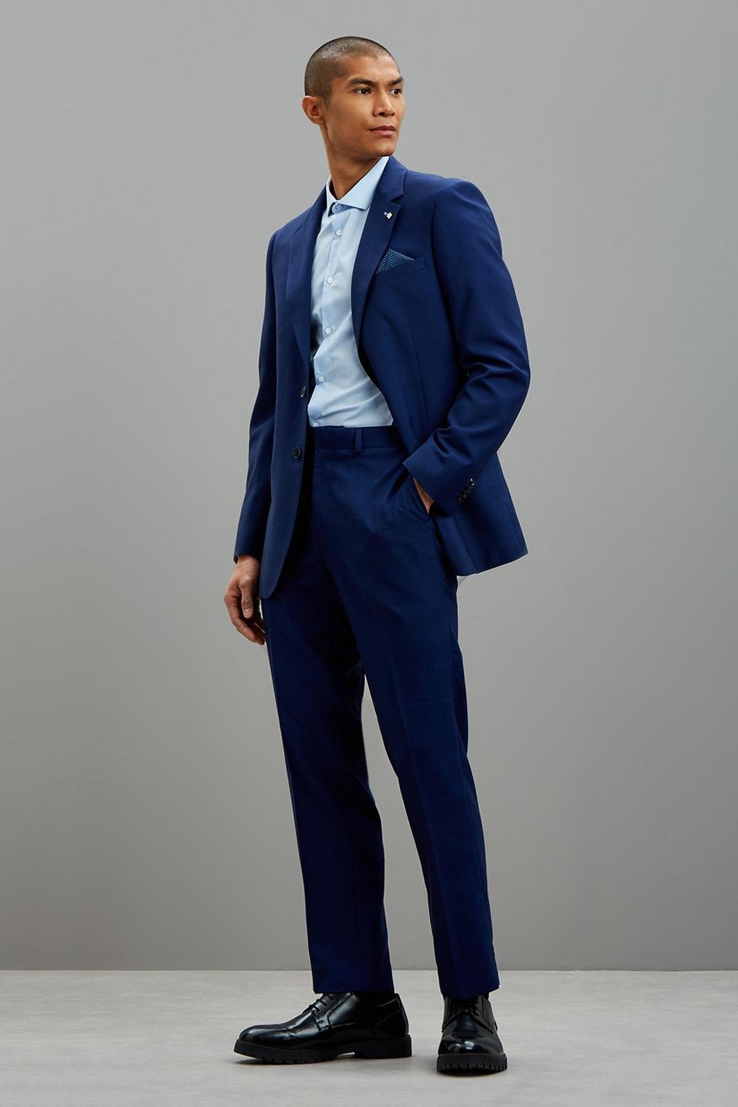 340 Indigo Blue Self Check Tailored Suit Trouser image number 2