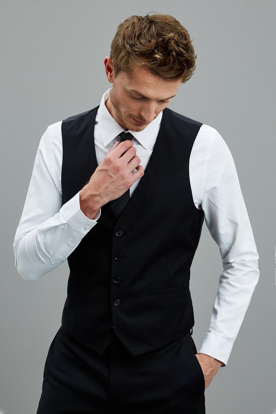 105 Slim Fit Black Stretch Tuxedo Waistcoat image number 1