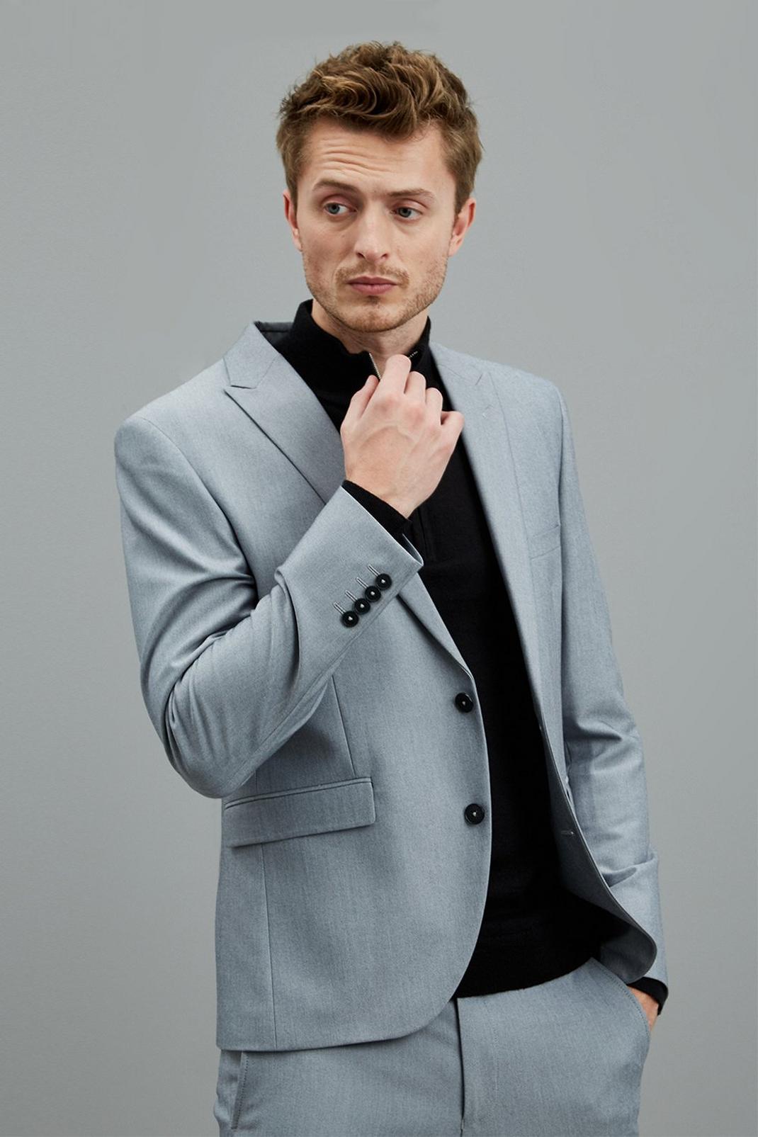 Light Grey Skinny Bi-stretch Suit Blazer image number 1