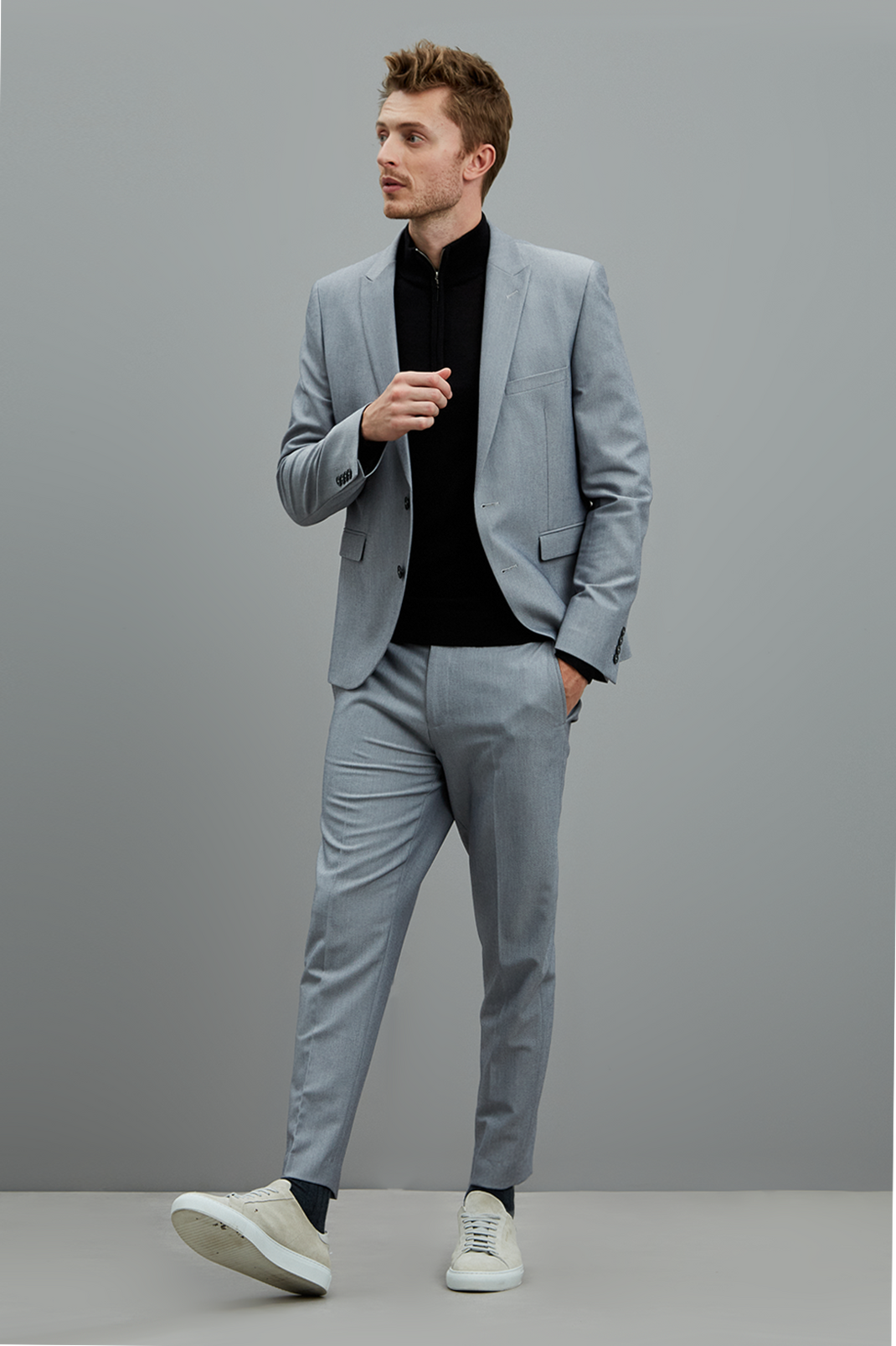 Light Grey Skinny Bi-Stretch Two-Piece Suit  image number 2