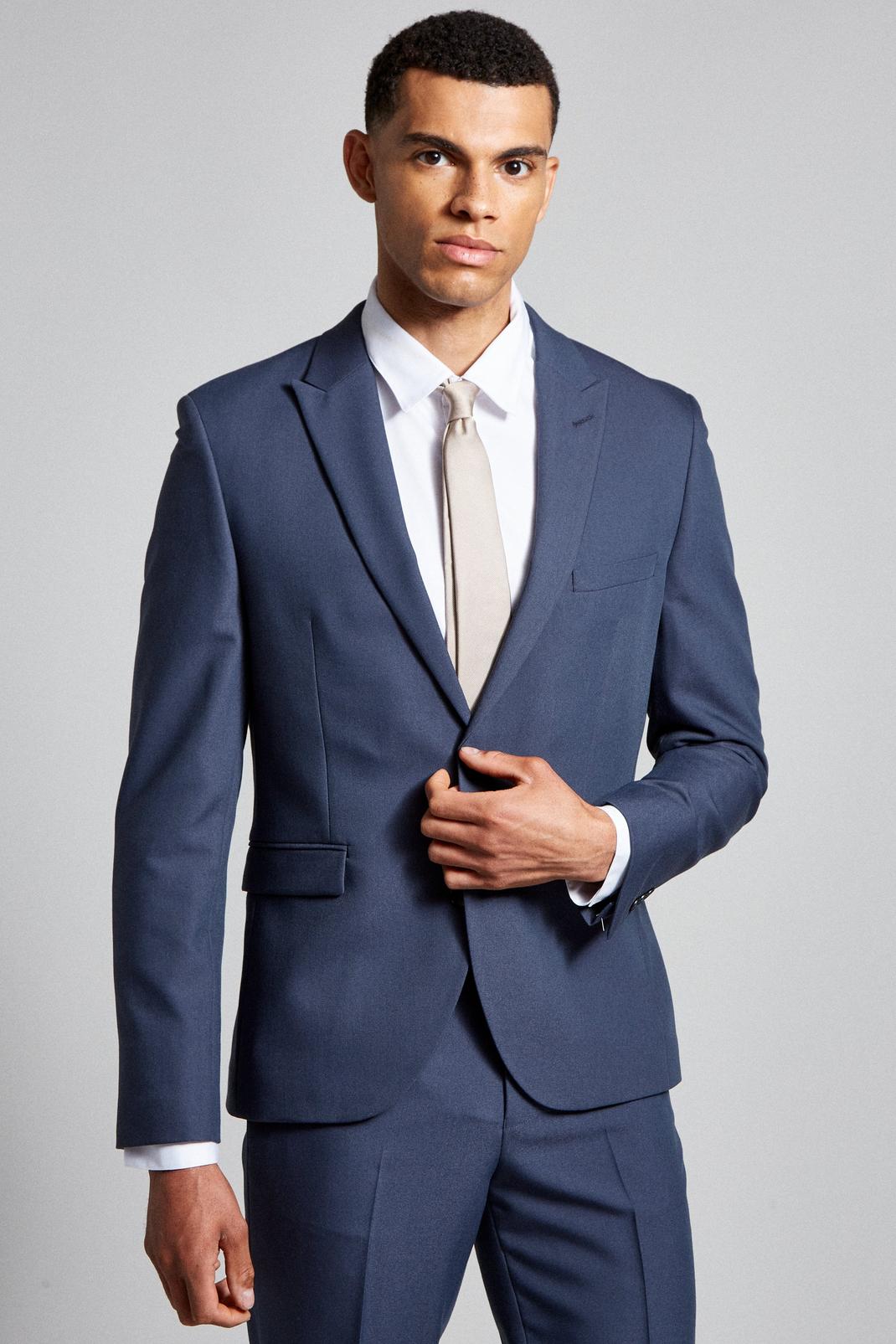 Skinny Fit Blue Bi-stretch Suit Jacket image number 1