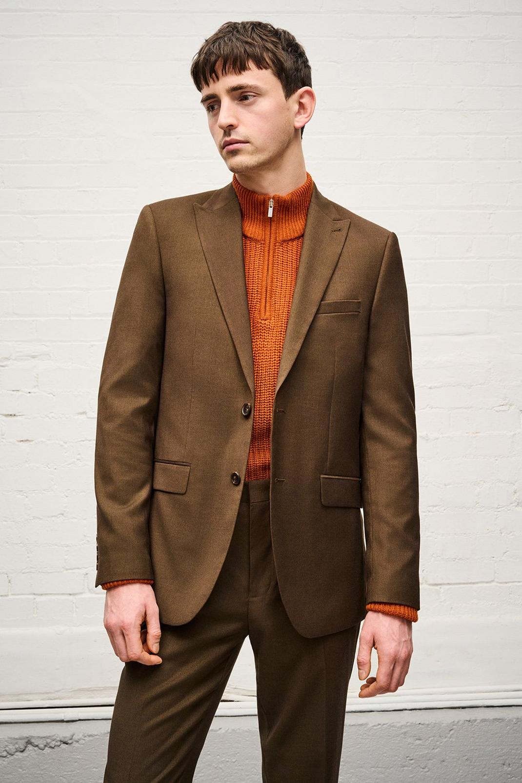 Skinny Fit Brown Bi-stretch Suit Jacket image number 1