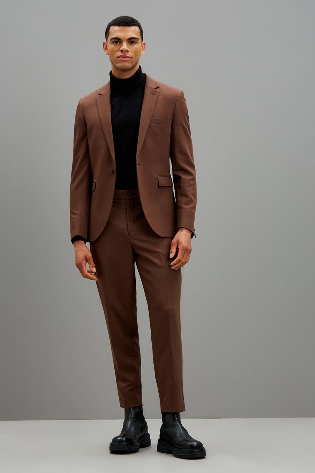 Brown Skinny Bi-Stretch Two-Piece Suit image number 2
