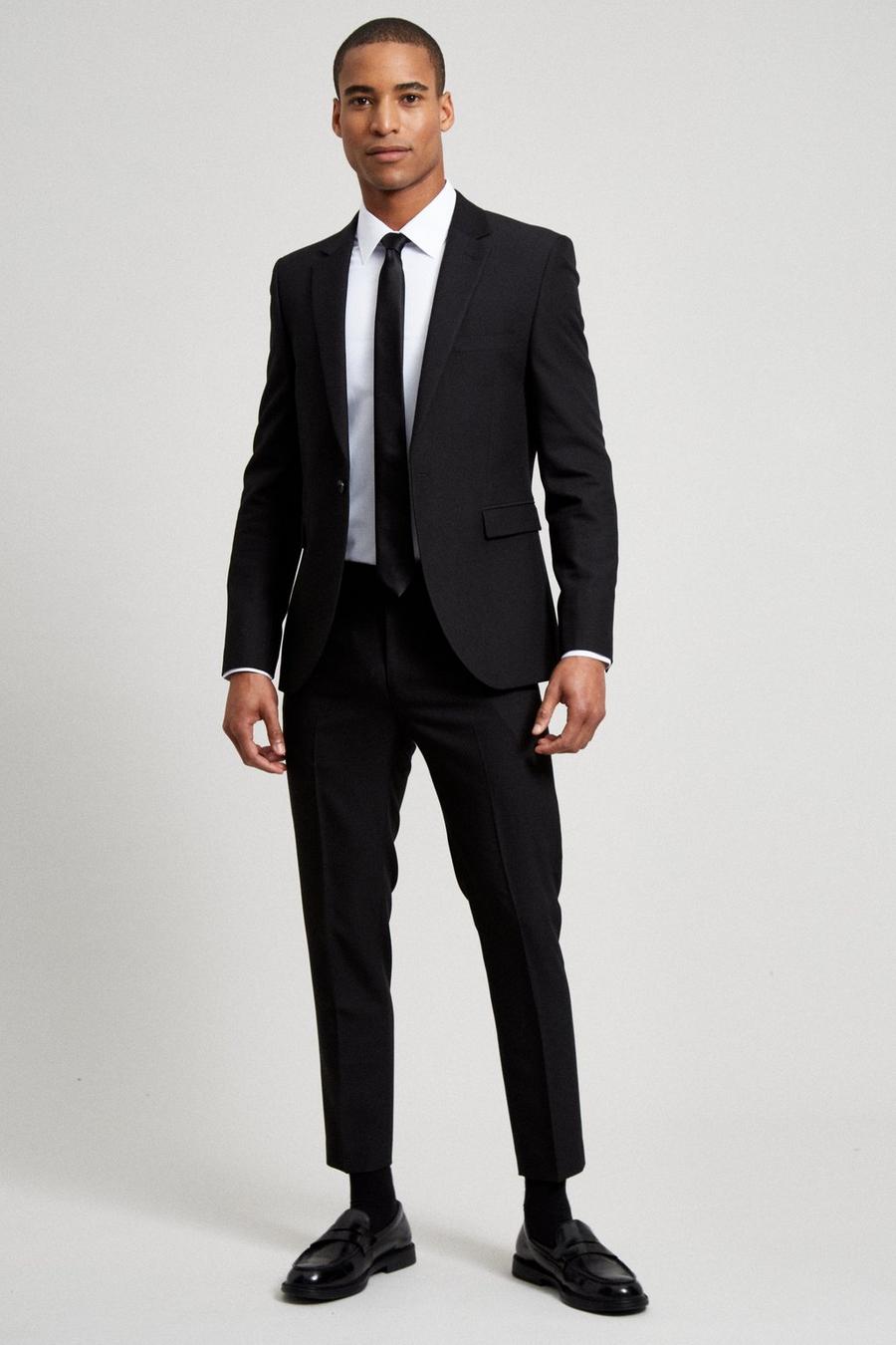 Black Super Skinny Bi-stretch Crop Suit Trous