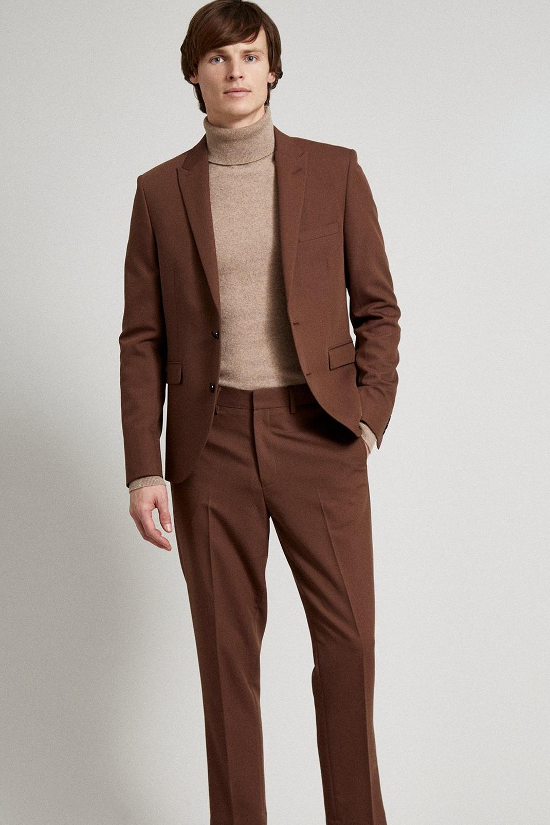 Skinny Fit Brown Crop Bi-stretch Suit Trouser image number 1