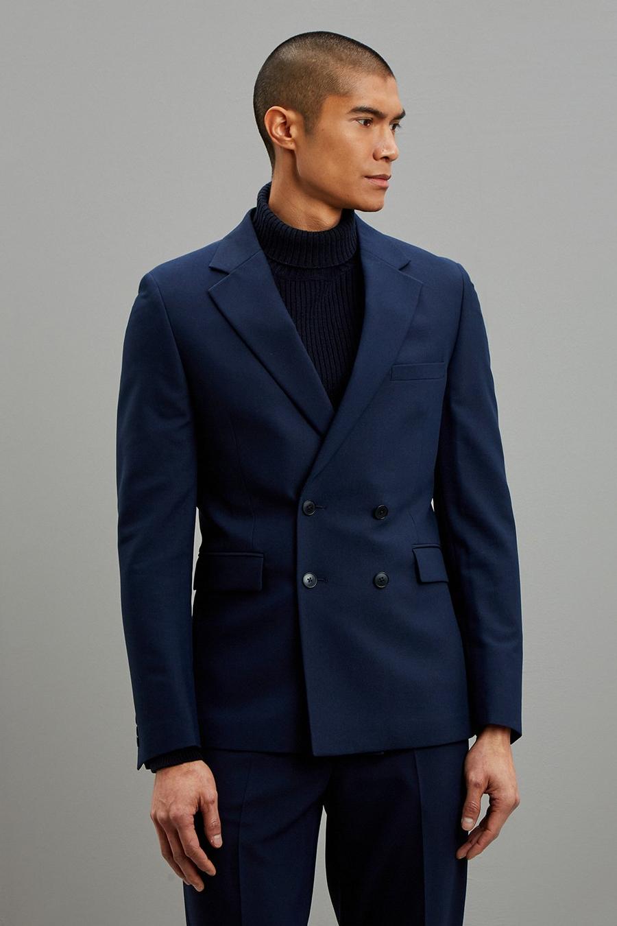 Super Skinny Fit Navy Double Breasted  Suit Jacket