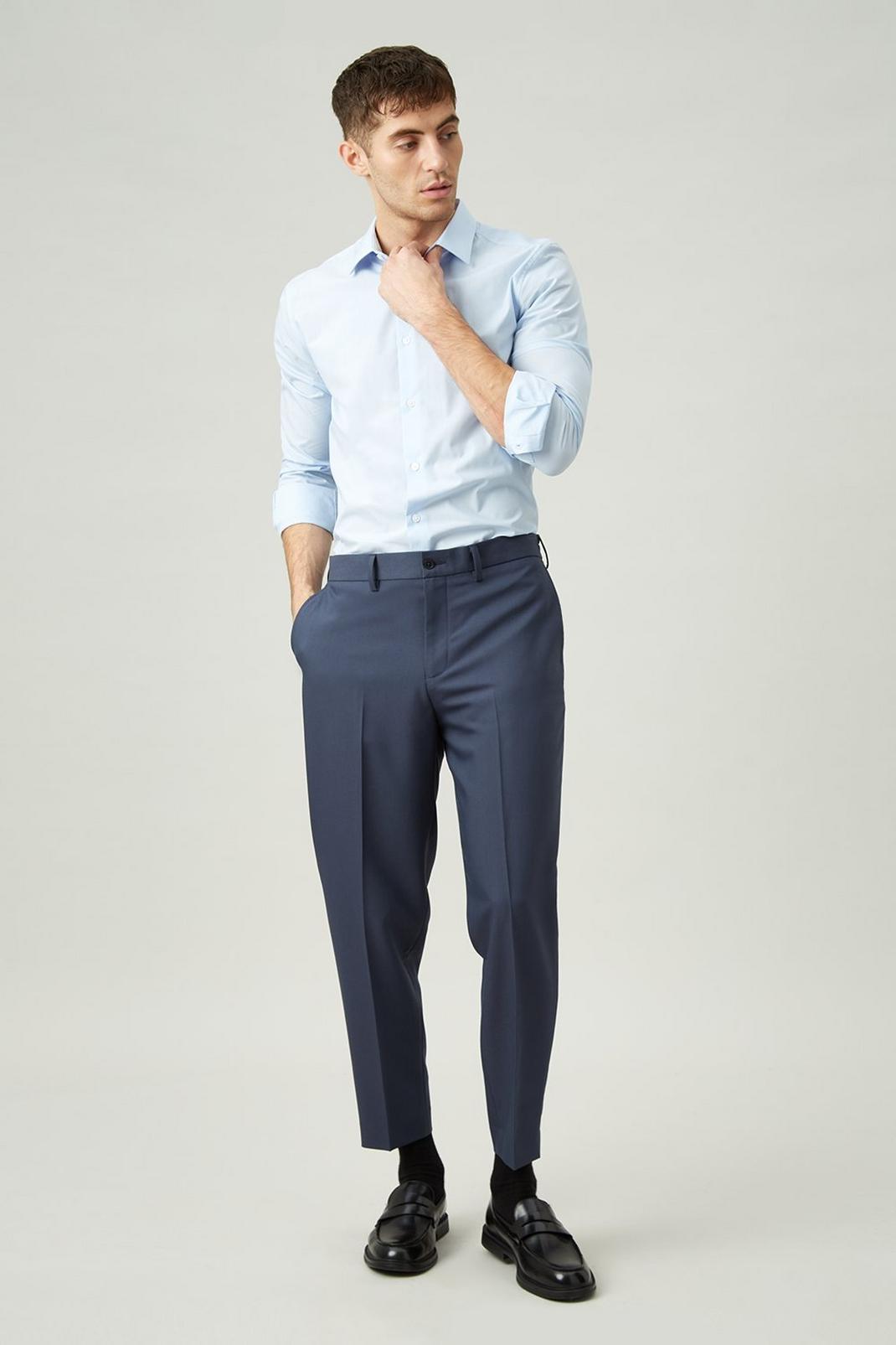 Relaxed Tapered Fit Blue Bi-stretch Suit Trouser image number 1