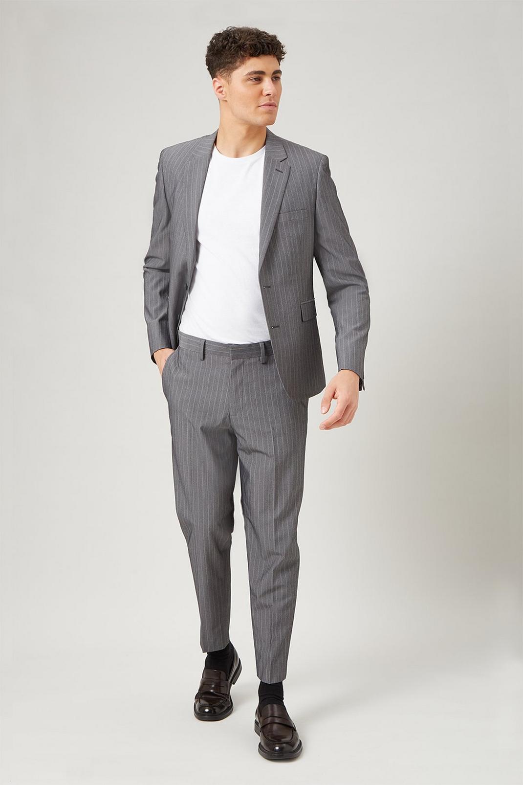 Grey Stripe Skinny Fit Two-Piece Suit image number 1
