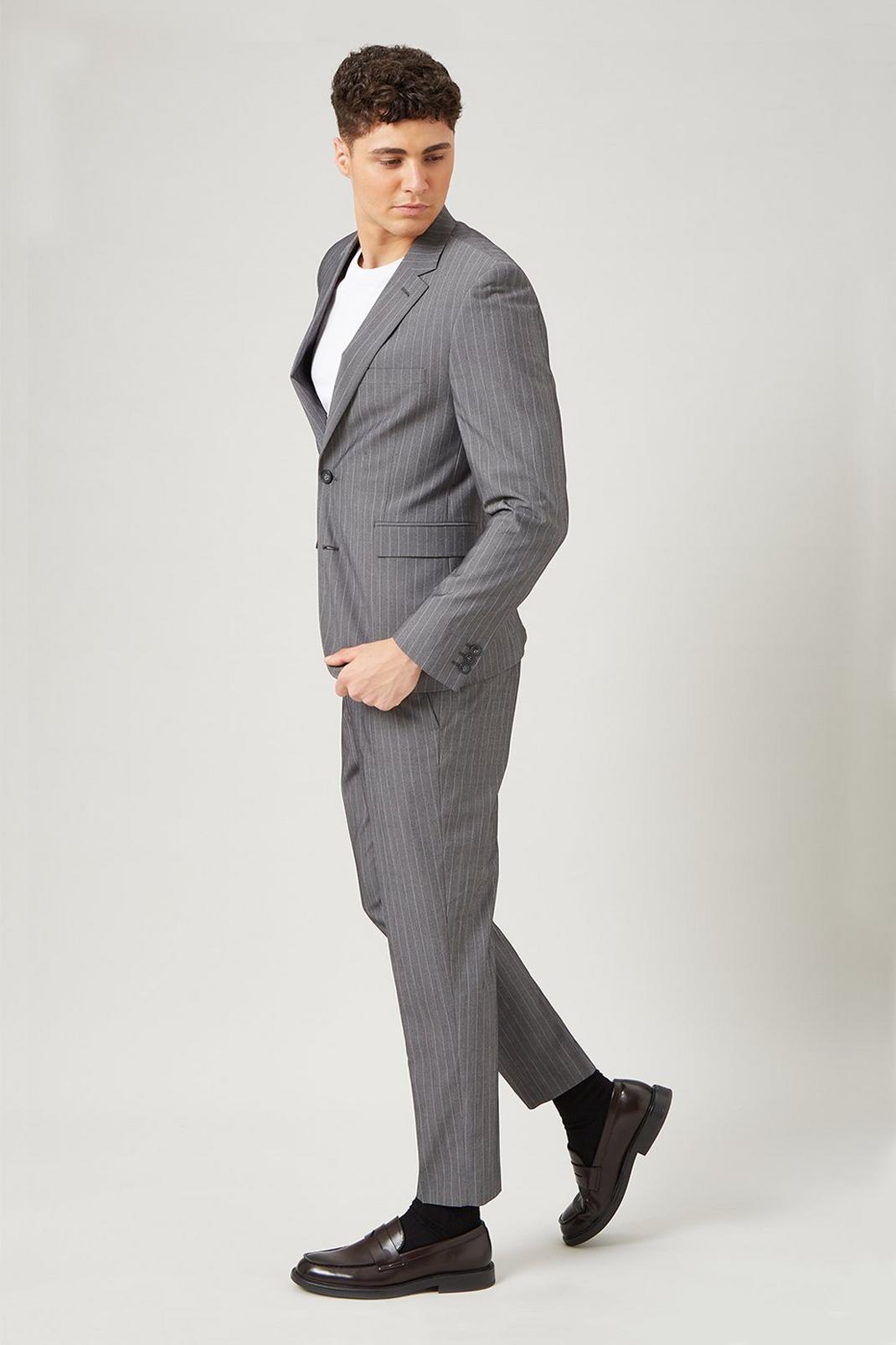 Grey Stripe Skinny Fit Two-Piece Suit image number 2