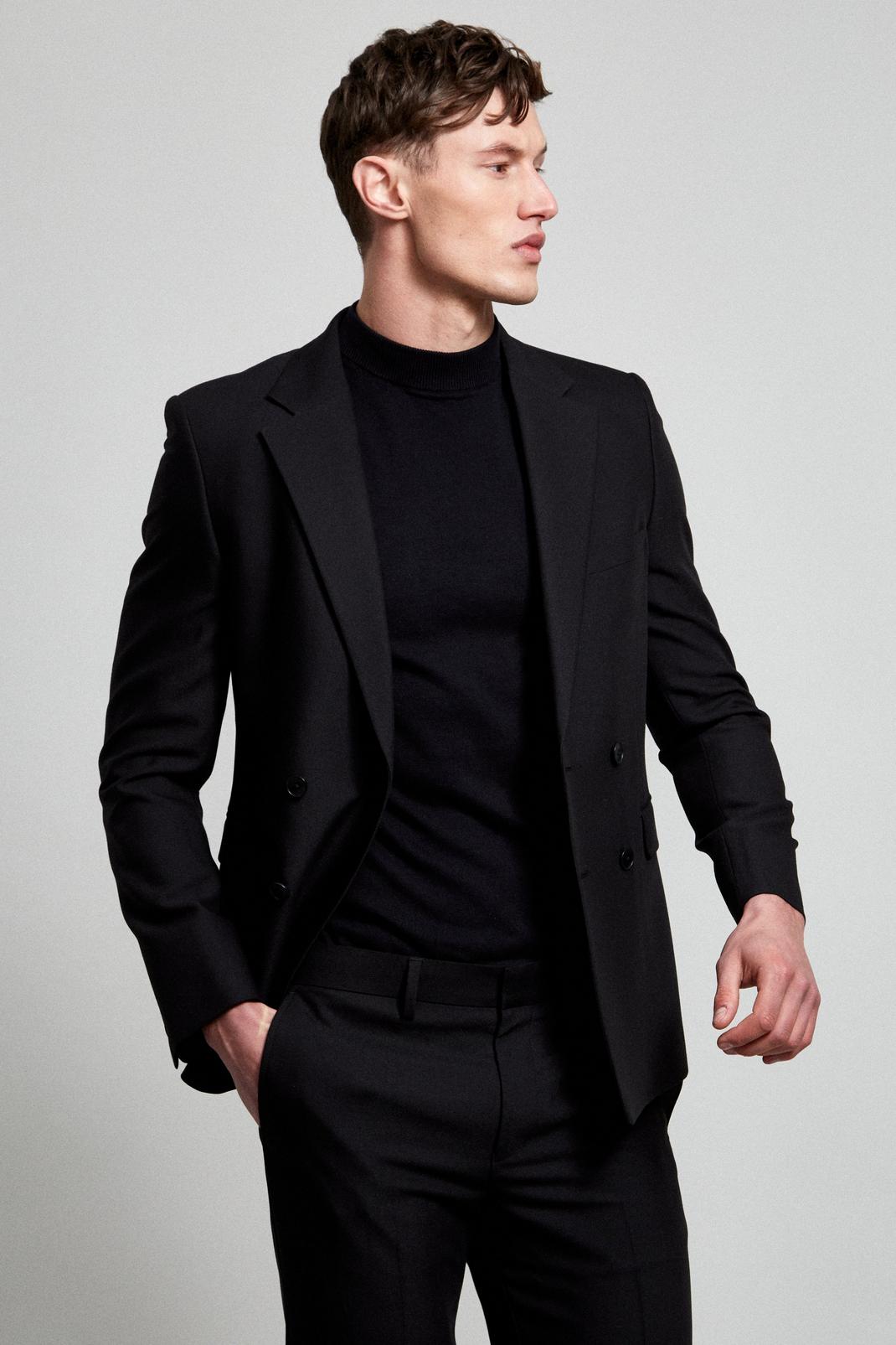 Black Super Skinny Bi-stretch Double Breasted Suit Jacket image number 1