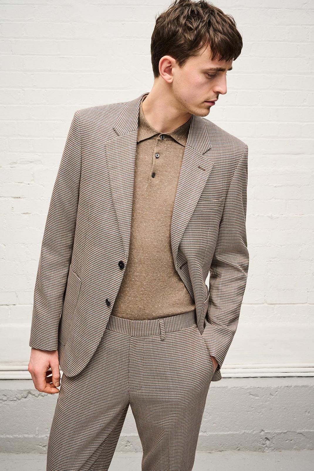 Brown Slim Fit Multi Dogtooth Half Lined Suit Jacket image number 1
