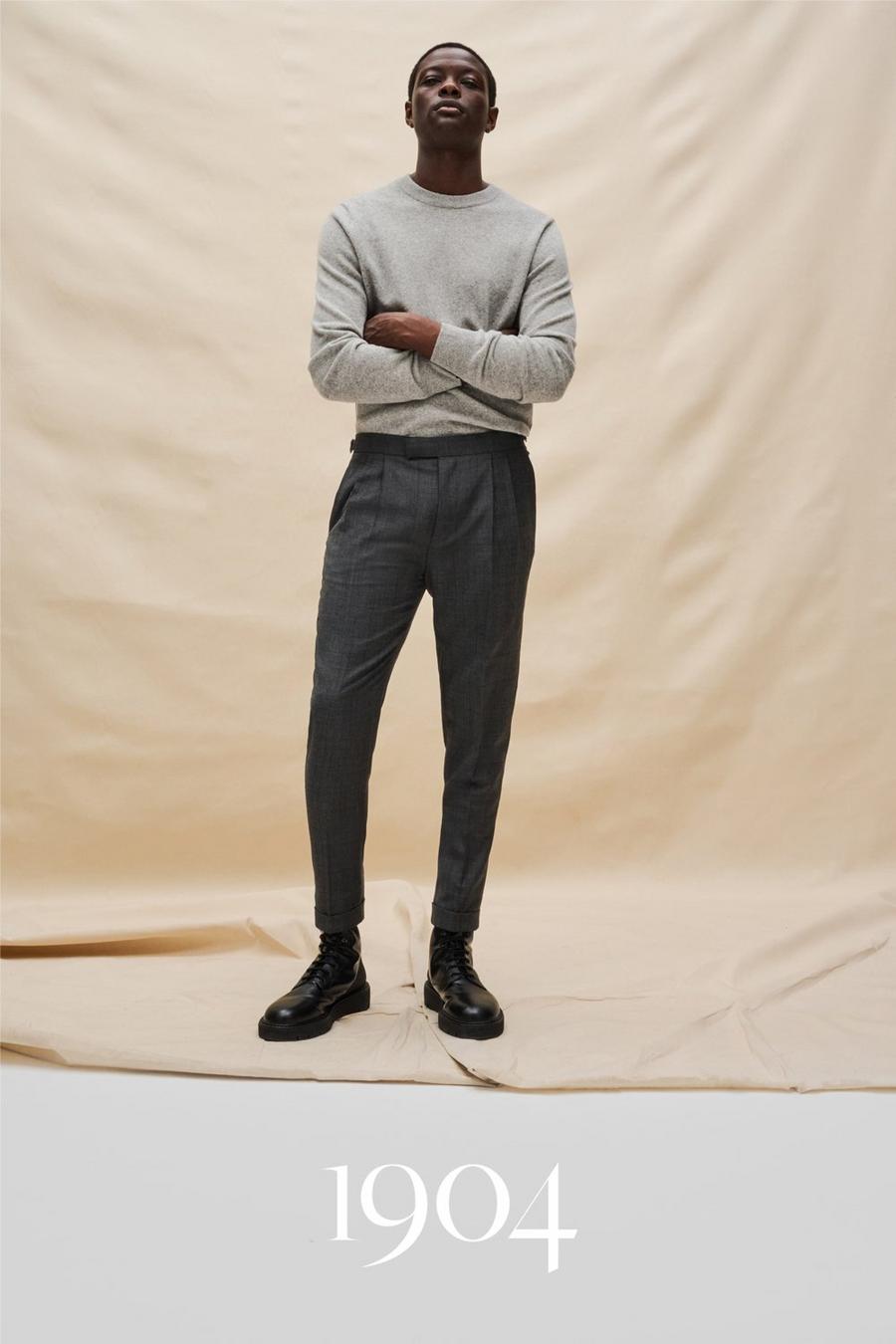 1904 Slim Tapered Fit Grey Double Pleated Trouser