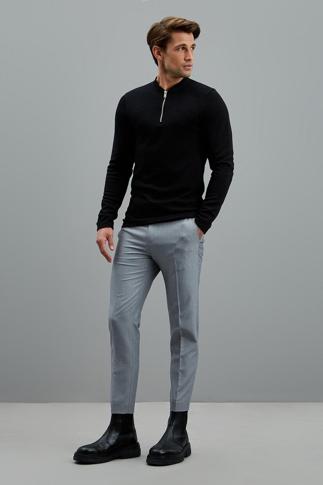Light grey Super Skinny Fit Grey Bi-stretch Crop Suit Trousers image number 1