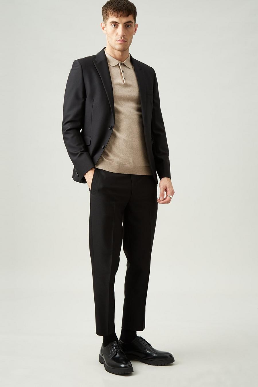 Black Skinny Crop Bi-stretch Suit Trouser