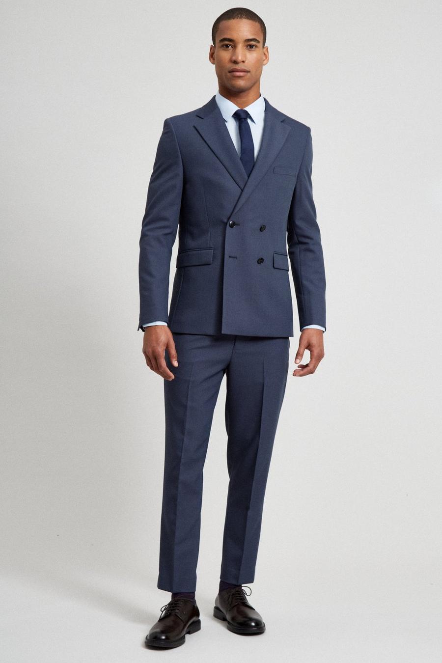 Blue Skinny Crop Bi-stretch Suit Trouser